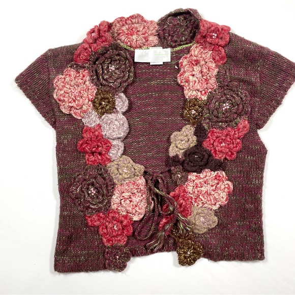 Gorgeous Floral Crochet Knit Cardigan Sweater Vest Boho Feminine Large - Picture 9 of 13